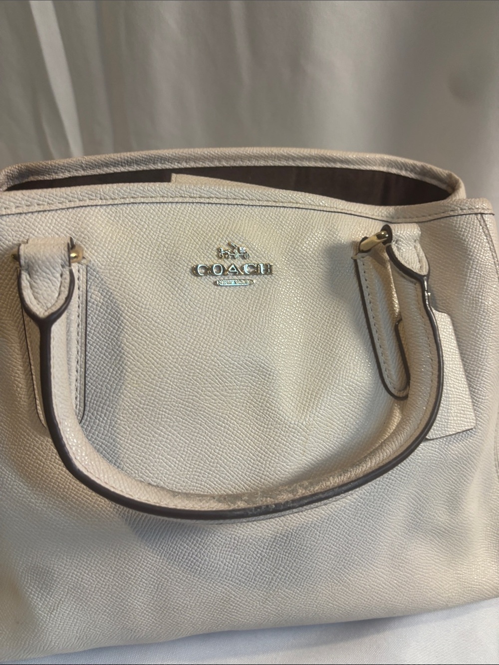 Coach Chalk Leather Satchel with Gold-Tone Logo